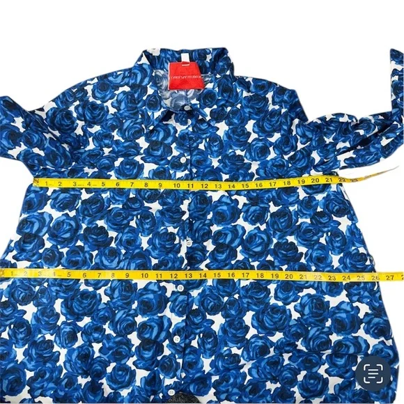 Carolina Herrera cotton Blue and White Floral Long Sleeve self-tie belt Dress - Picture 9 of 11